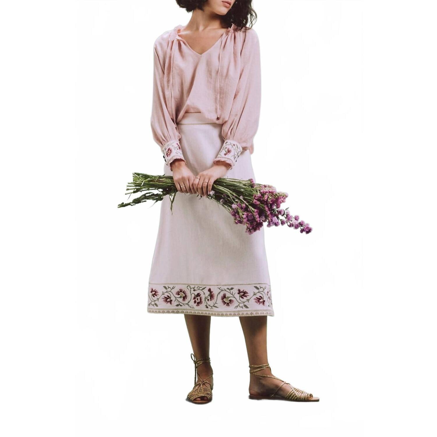 New Rosewater House Lola Embroidered Floral Midi Skirt In Pink